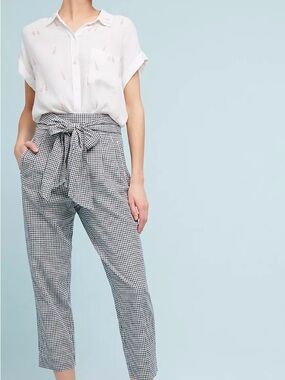 Anthropologie Cartonnier Navy & White Gingham Ankle Pants